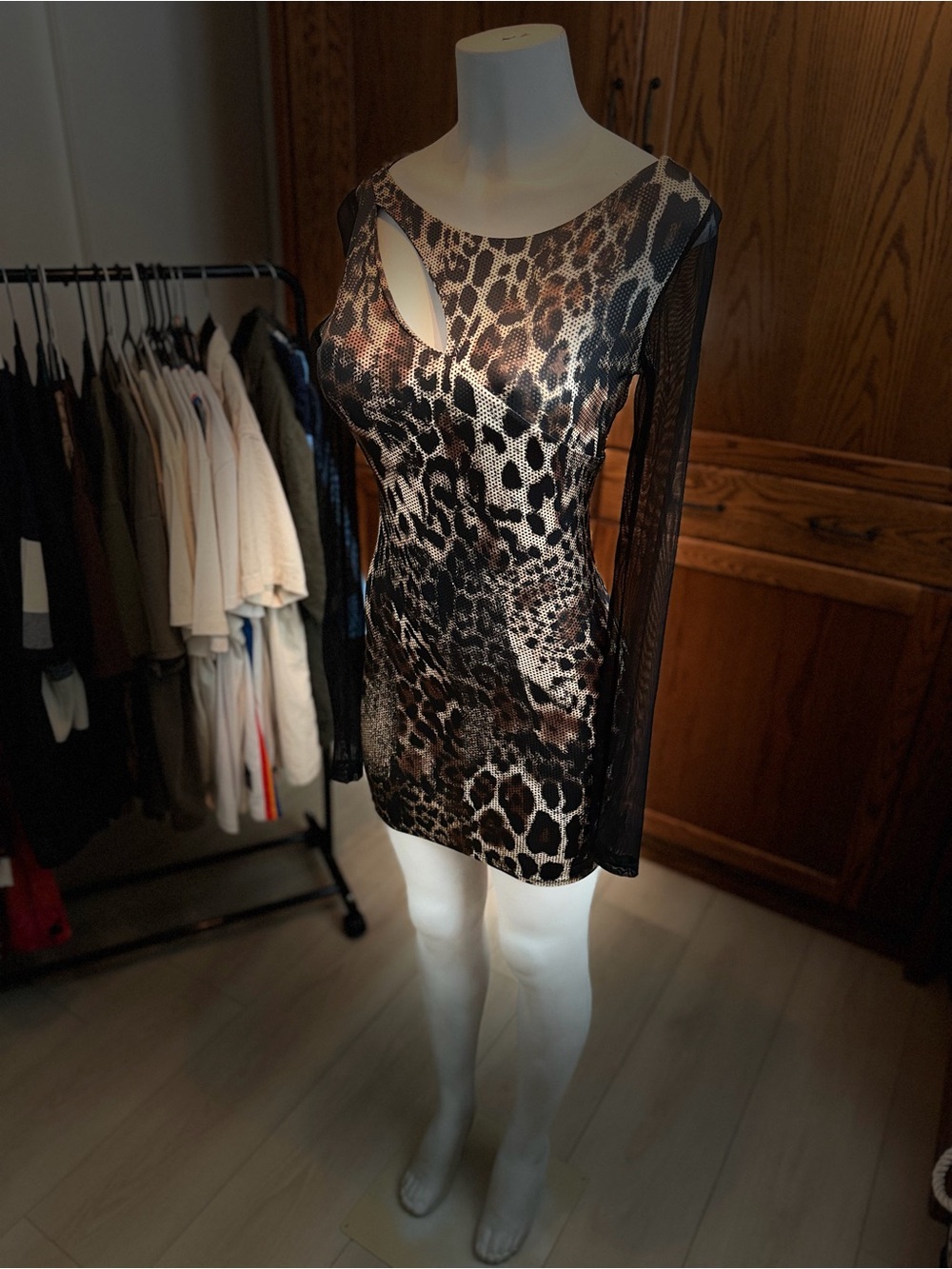 Symphony Brown and Black Leopard-Print Cutout Mini Dress